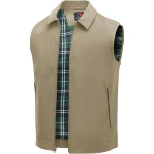 imageTBMPOY Mens Vest Casual Lightweight Thin Utility 3 Zip Pockets Stylish Sleeveless Jackets Summer Fall Golf Travel BusinessKhaki