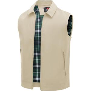 imageTBMPOY Mens Vest Casual Lightweight Thin Utility 3 Zip Pockets Stylish Sleeveless Jackets Summer Fall Golf Travel BusinessLight Khaki