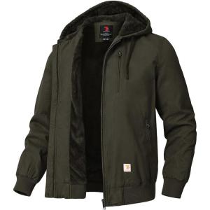 imageTBMPOY Mens Winter Jackets Hooded Work Cotton FLeece Lined Duck Coats Flannel Active Workwear CoatBrown