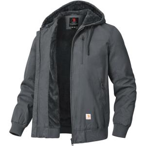imageTBMPOY Mens Winter Jackets Hooded Work Cotton FLeece Lined Duck Coats Flannel Active Workwear CoatDark Grey