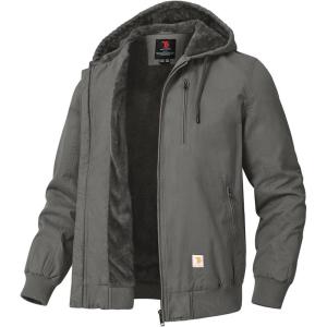 imageTBMPOY Mens Winter Jackets Hooded Work Cotton FLeece Lined Duck Coats Flannel Active Workwear CoatGrey