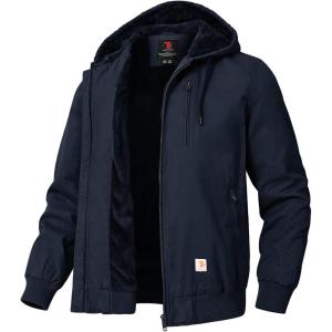 imageTBMPOY Mens Winter Jackets Hooded Work Cotton FLeece Lined Duck Coats Flannel Active Workwear CoatNavy