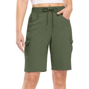 imageTBMPOY Womens 10quot Hiking Cargo Shorts Lightweight Quick Dry Bermuda Loose Outdoor Casual 5 Pockets for Summer Golf TravelArmy Green