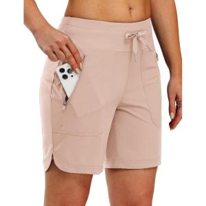 imageTBMPOY Womens Board Shorts 7quot High Waisted Swim Beach Quick Dry Shorts with Zipper Pockets Water Liner Bathing BottomLight Pink