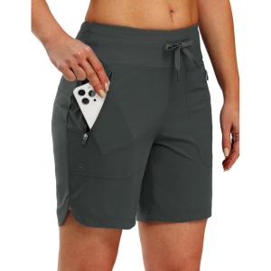 imageTBMPOY Womens Board Shorts 7quot High Waisted Swim Beach Quick Dry Shorts with Zipper Pockets Water Liner Bathing BottomSteel Gray