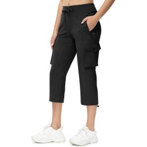 imageTBMPOY Womens Capri Pants Lightweight Quick Dry Hiking Cargo Pockets Casual Water Resistant Travel Cropped CottonBlack1
