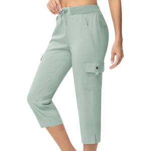 imageTBMPOY Womens Capri Pants Lightweight Quick Dry Hiking Cargo Pockets Casual Water Resistant Travel Cropped CottonBlue