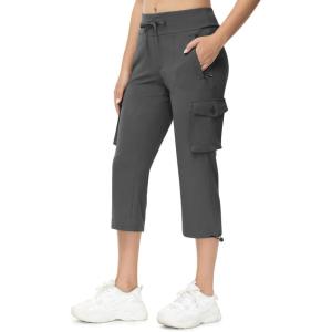 imageTBMPOY Womens Capri Pants Lightweight Quick Dry Hiking Cargo Pockets Casual Water Resistant Travel Cropped CottonDark Grey1