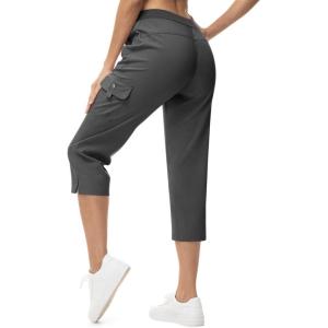 imageTBMPOY Womens Capri Pants Lightweight Quick Dry Hiking Cargo Pockets Casual Water Resistant Travel Cropped CottonDeep Gray