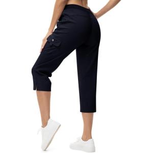 imageTBMPOY Womens Capri Pants Lightweight Quick Dry Hiking Cargo Pockets Casual Water Resistant Travel Cropped CottonNavy Blue