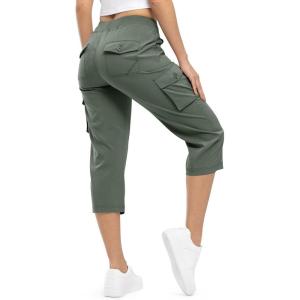 imageTBMPOY Womens Cargo Capris Lightweight Hiking Pants 6 Pockets Quick Dry Casual Outdoor Trip Loose Shorts Cropped CottonArmy Green
