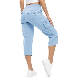imageTBMPOY Womens Cargo Capris Lightweight Hiking Pants 6 Pockets Quick Dry Casual Outdoor Trip Loose Shorts Cropped CottonBaby Blue