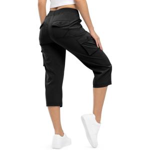 imageTBMPOY Womens Cargo Capris Lightweight Hiking Pants 6 Pockets Quick Dry Casual Outdoor Trip Loose Shorts Cropped CottonBlack