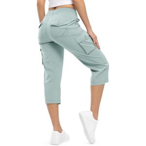 imageTBMPOY Womens Cargo Capris Lightweight Hiking Pants 6 Pockets Quick Dry Casual Outdoor Trip Loose Shorts Cropped CottonBlue
