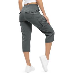 imageTBMPOY Womens Cargo Capris Lightweight Hiking Pants 6 Pockets Quick Dry Casual Outdoor Trip Loose Shorts Cropped CottonDark Grey