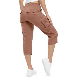 imageTBMPOY Womens Cargo Capris Lightweight Hiking Pants 6 Pockets Quick Dry Casual Outdoor Trip Loose Shorts Cropped CottonGrayish Purplered