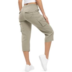 imageTBMPOY Womens Cargo Capris Lightweight Hiking Pants 6 Pockets Quick Dry Casual Outdoor Trip Loose Shorts Cropped CottonGrey Khaki