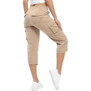 imageTBMPOY Womens Cargo Capris Lightweight Hiking Pants 6 Pockets Quick Dry Casual Outdoor Trip Loose Shorts Cropped CottonKhaki