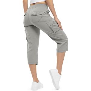 imageTBMPOY Womens Cargo Capris Lightweight Hiking Pants 6 Pockets Quick Dry Casual Outdoor Trip Loose Shorts Cropped CottonMedium Grey
