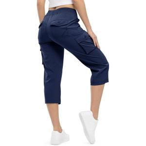 imageTBMPOY Womens Cargo Capris Lightweight Hiking Pants 6 Pockets Quick Dry Casual Outdoor Trip Loose Shorts Cropped CottonNavy