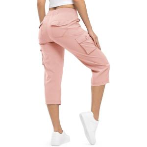imageTBMPOY Womens Cargo Capris Lightweight Hiking Pants 6 Pockets Quick Dry Casual Outdoor Trip Loose Shorts Cropped CottonPink