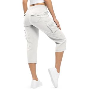imageTBMPOY Womens Cargo Capris Lightweight Hiking Pants 6 Pockets Quick Dry Casual Outdoor Trip Loose Shorts Cropped CottonWhite