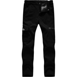 imageTBMPOY Womens Hiking Cargo Pants Outdoor Waterproof Windproof Softshell Fleece Snow PantsBlack