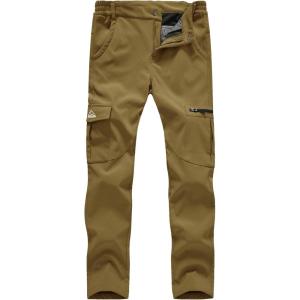 imageTBMPOY Womens Hiking Cargo Pants Outdoor Waterproof Windproof Softshell Fleece Snow PantsKhaki