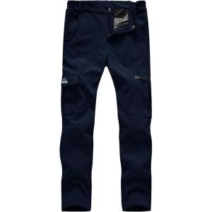 imageTBMPOY Womens Hiking Cargo Pants Outdoor Waterproof Windproof Softshell Fleece Snow PantsNavy