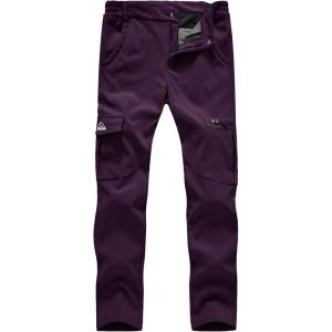imageTBMPOY Womens Hiking Cargo Pants Outdoor Waterproof Windproof Softshell Fleece Snow PantsPurple