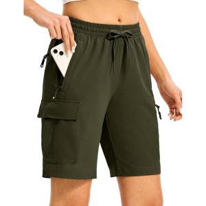 imageTBMPOY Womens Hiking Cargo Shorts 85quot Lightweight QuickDry Water Resistant Athletic Shorts with Zipper PocketsArmy Green