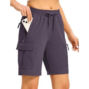 imageTBMPOY Womens Hiking Cargo Shorts 85quot Lightweight QuickDry Water Resistant Athletic Shorts with Zipper PocketsGrey Purple