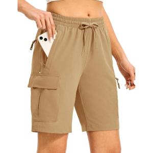 imageTBMPOY Womens Hiking Cargo Shorts 85quot Lightweight QuickDry Water Resistant Athletic Shorts with Zipper PocketsKhaki