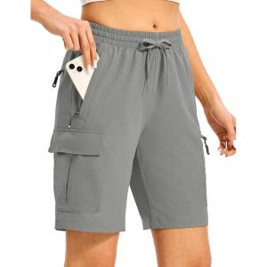 imageTBMPOY Womens Hiking Cargo Shorts 85quot Lightweight QuickDry Water Resistant Athletic Shorts with Zipper PocketsLight Grey