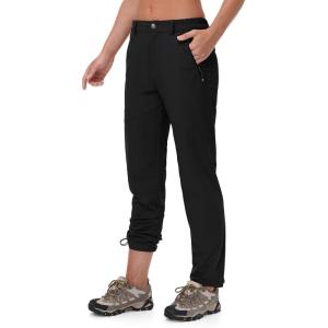 imageTBMPOY Womens Lightweight Hiking Pants Water Resistant Quick Dry Travel Work Outdoor Fishing Pants Zipper PocketsBlack