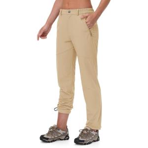 imageTBMPOY Womens Lightweight Hiking Pants Water Resistant Quick Dry Travel Work Outdoor Fishing Pants Zipper PocketsLight Khaki