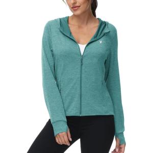 imageTBMPOY Womens UPF 50 Sun Protection Hoodie Jackets Light Weight Long Sleeve Shirts Hiking Outdoor Full Zip Tops10light Cyan