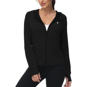 imageTBMPOY Womens UPF 50 Sun Protection Hoodie Jackets Light Weight Long Sleeve Shirts Hiking Outdoor Full Zip Tops12black
