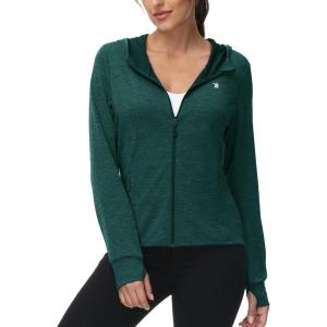 imageTBMPOY Womens UPF 50 Sun Protection Hoodie Jackets Light Weight Long Sleeve Shirts Hiking Outdoor Full Zip Tops4blackish Green