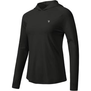 imageTBMPOY Womens UPF 50 Sun Protection Hoodie Shirt Long Sleeve Fishing Hiking Outdoor UV Shirt Lightweight1 Pocketblack