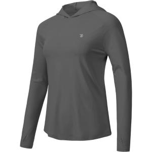 imageTBMPOY Womens UPF 50 Sun Protection Hoodie Shirt Long Sleeve Fishing Hiking Outdoor UV Shirt Lightweight1 Pocketdark Grey