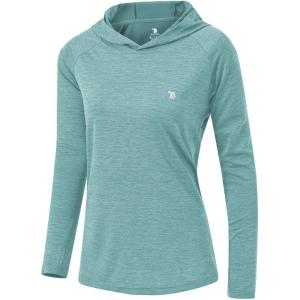 imageTBMPOY Womens UPF 50 Sun Protection Hoodie Shirt Long Sleeve Fishing Hiking Outdoor UV Shirt Lightweight15light Cyan