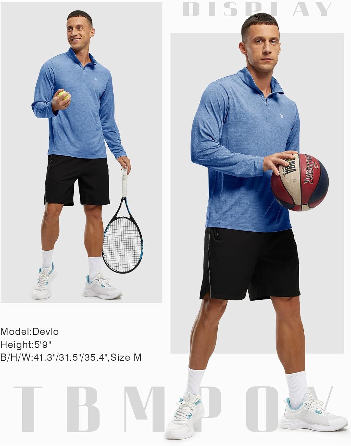 imageTBMPOY Mens 14 Zip Hiking Sun Shirts Running Pullover Long Sleeve UPF 50 Quick Dry Fishing Athletic Golf TShirt Bright BlueL