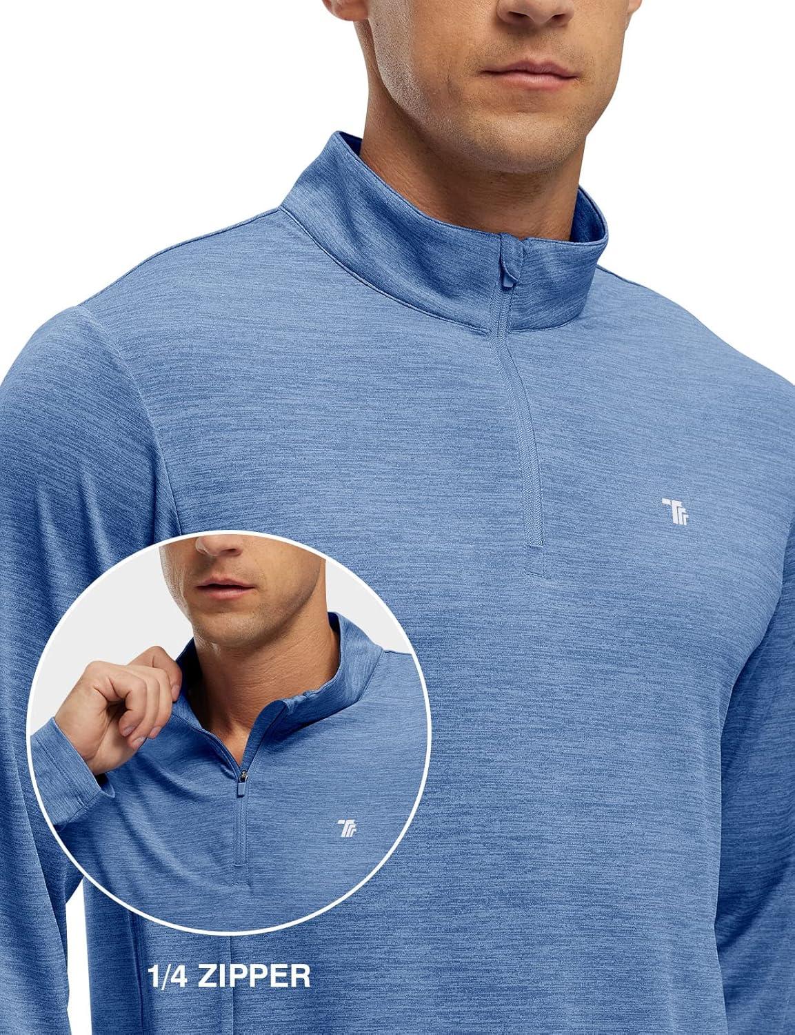 imageTBMPOY Mens 14 Zip Hiking Sun Shirts Running Pullover Long Sleeve UPF 50 Quick Dry Fishing Athletic Golf TShirt Bright BlueL