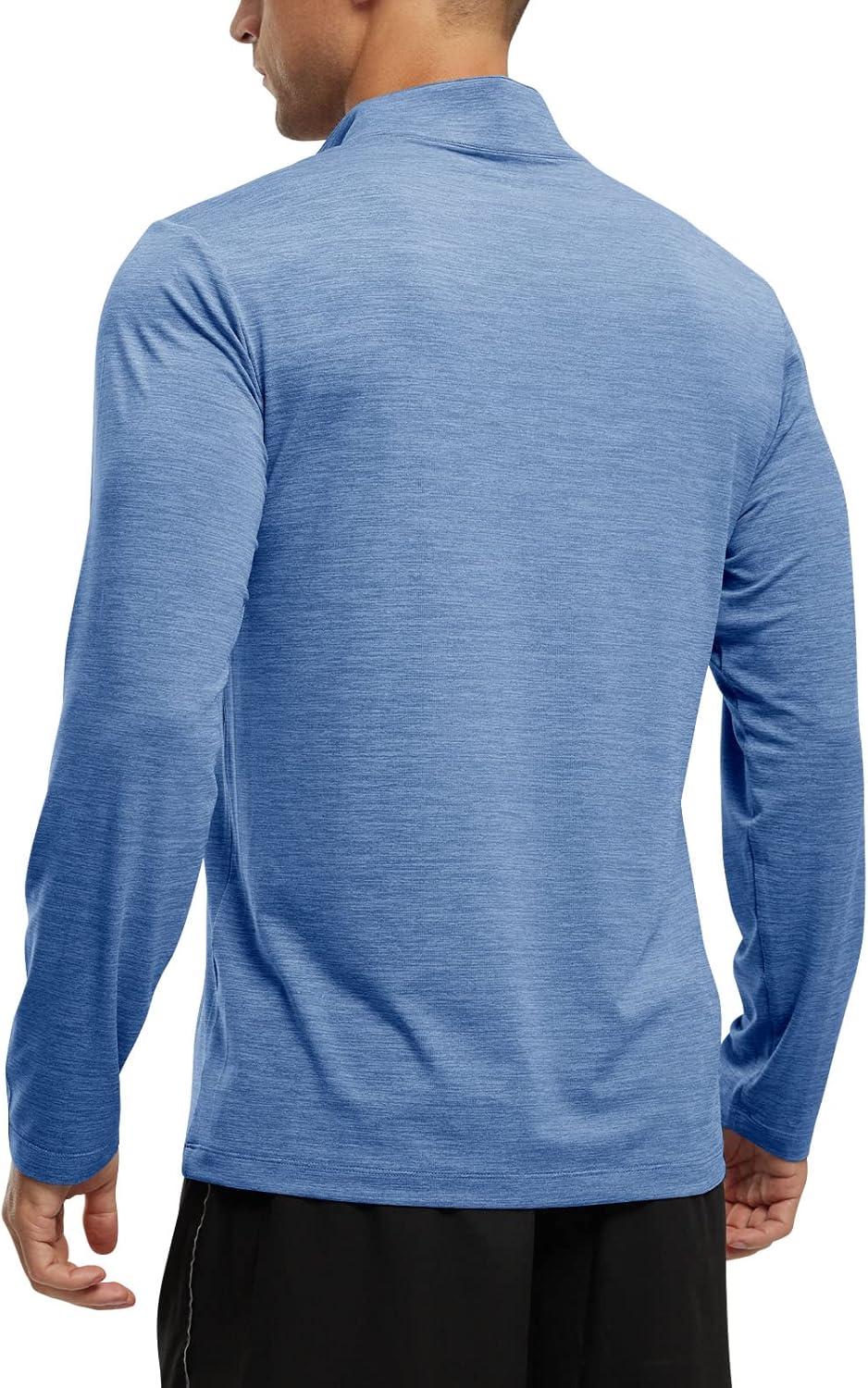 imageTBMPOY Mens 14 Zip Hiking Sun Shirts Running Pullover Long Sleeve UPF 50 Quick Dry Fishing Athletic Golf TShirt Bright BlueL