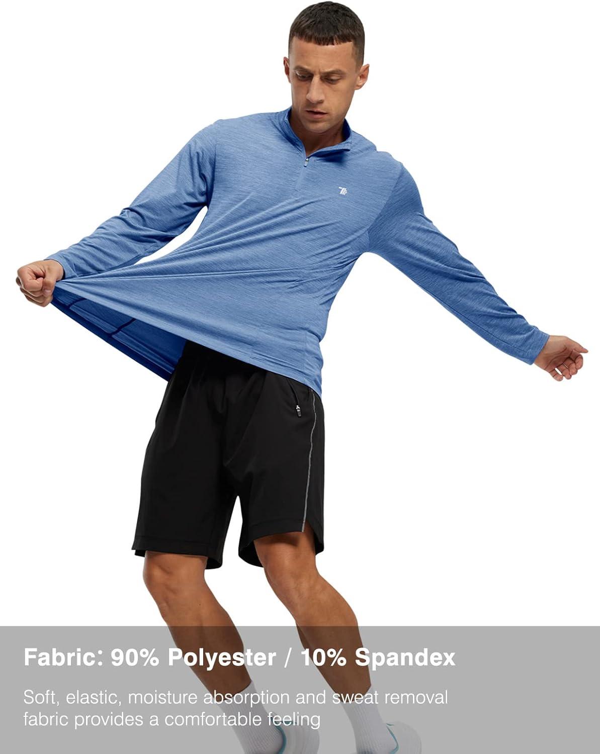 imageTBMPOY Mens 14 Zip Hiking Sun Shirts Running Pullover Long Sleeve UPF 50 Quick Dry Fishing Athletic Golf TShirt Bright BlueL
