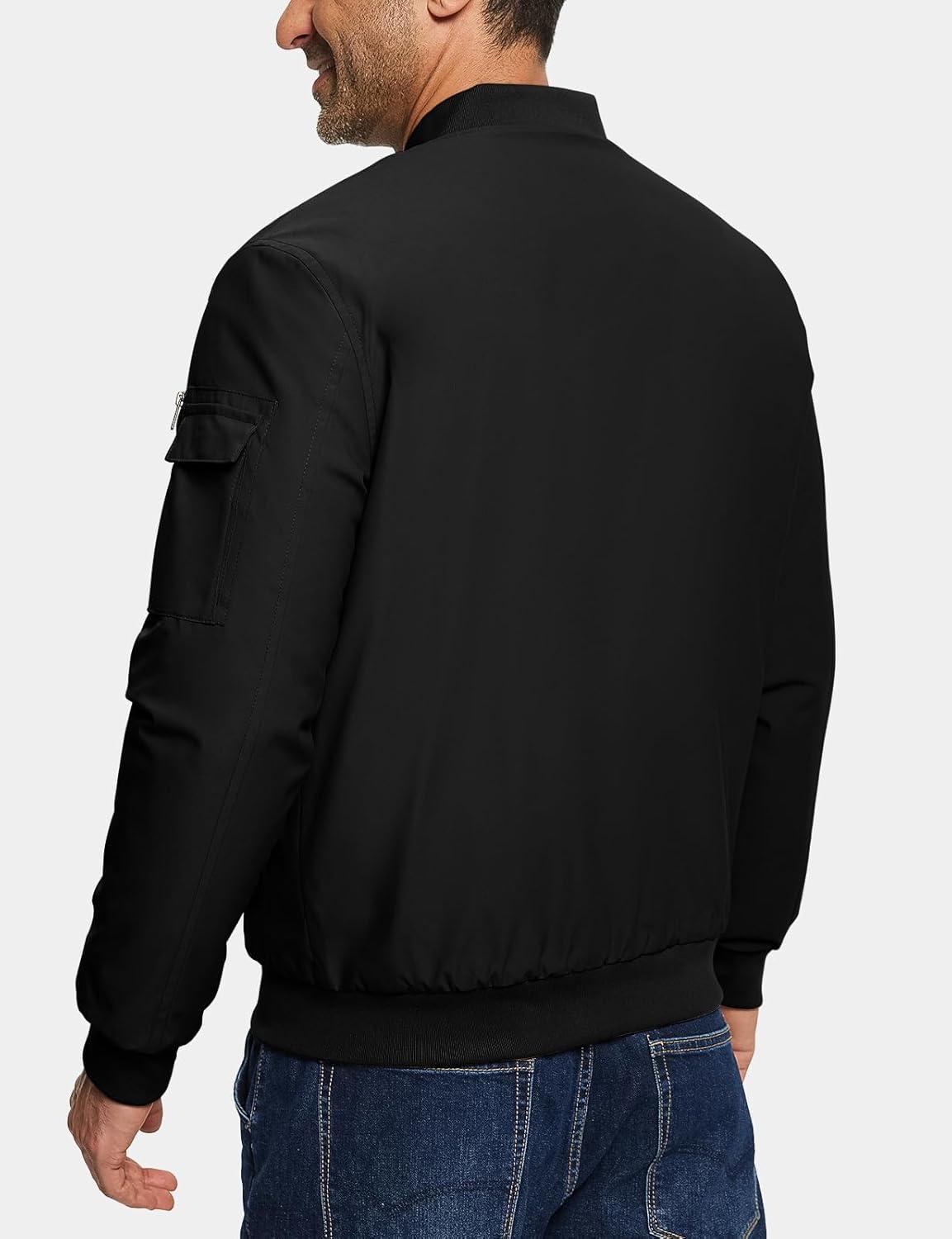 imageTBMPOY Mens Bomber Jacket Lightweight Winter Windbreaker Zip Up Padded Softshell Windproof WaterResistant Casual Fall Coat1black