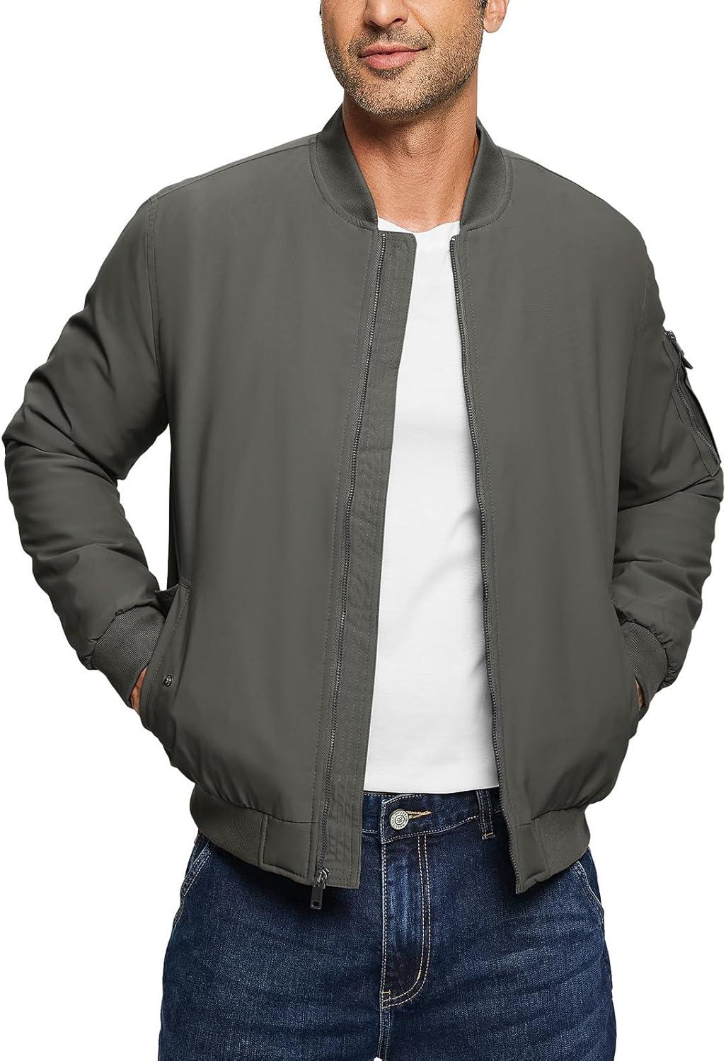 imageTBMPOY Mens Bomber Jacket Lightweight Winter Windbreaker Zip Up Padded Softshell Windproof WaterResistant Casual Fall Coat2dark Grey