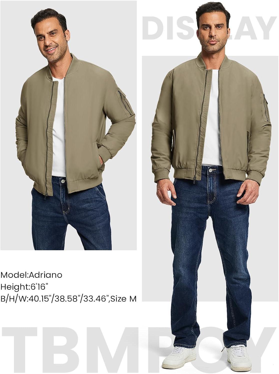 imageTBMPOY Mens Bomber Jacket Lightweight Winter Windbreaker Zip Up Padded Softshell Windproof WaterResistant Casual Fall Coat3khaki