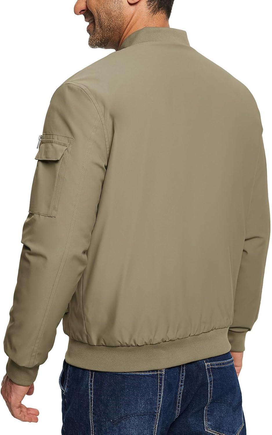imageTBMPOY Mens Bomber Jacket Lightweight Winter Windbreaker Zip Up Padded Softshell Windproof WaterResistant Casual Fall Coat3khaki